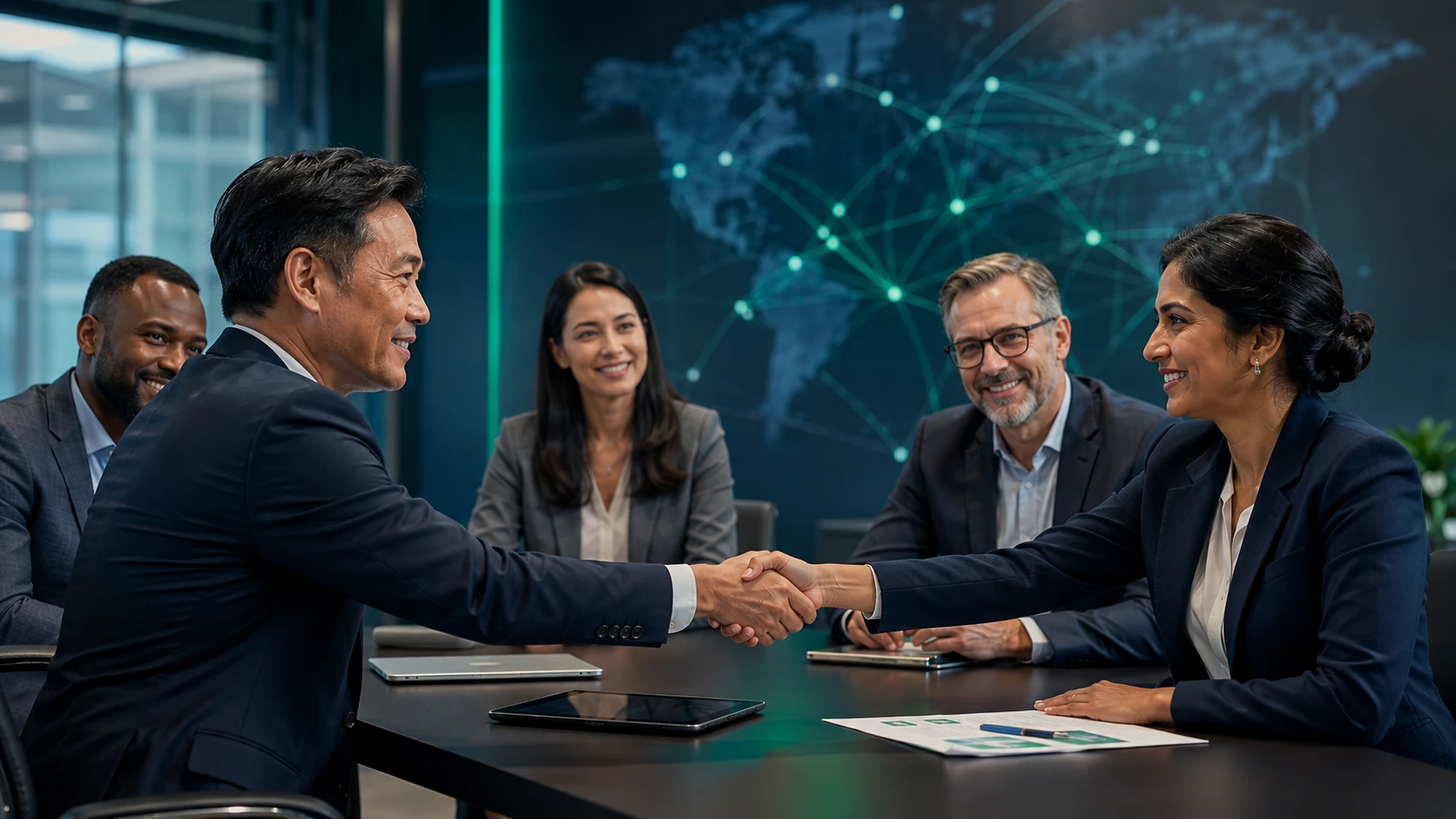 A global leadership team agreeing a commercial partnership around a connected operating model.