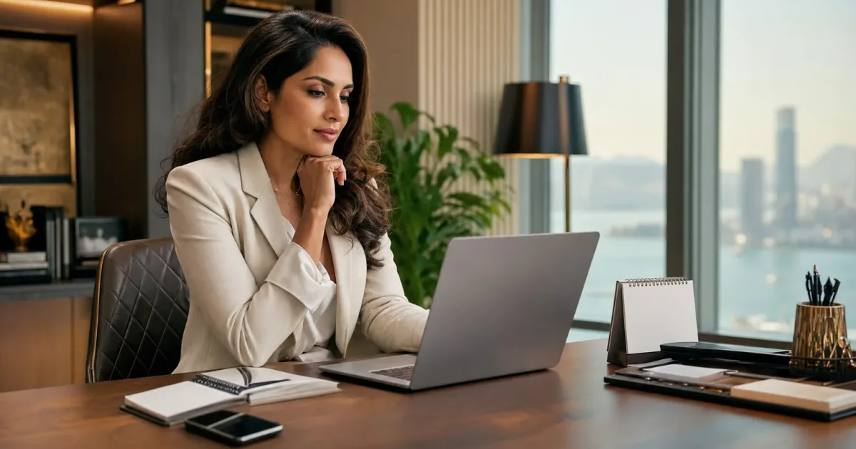 Business professional planning a structured sales follow-up cadence at a desk.