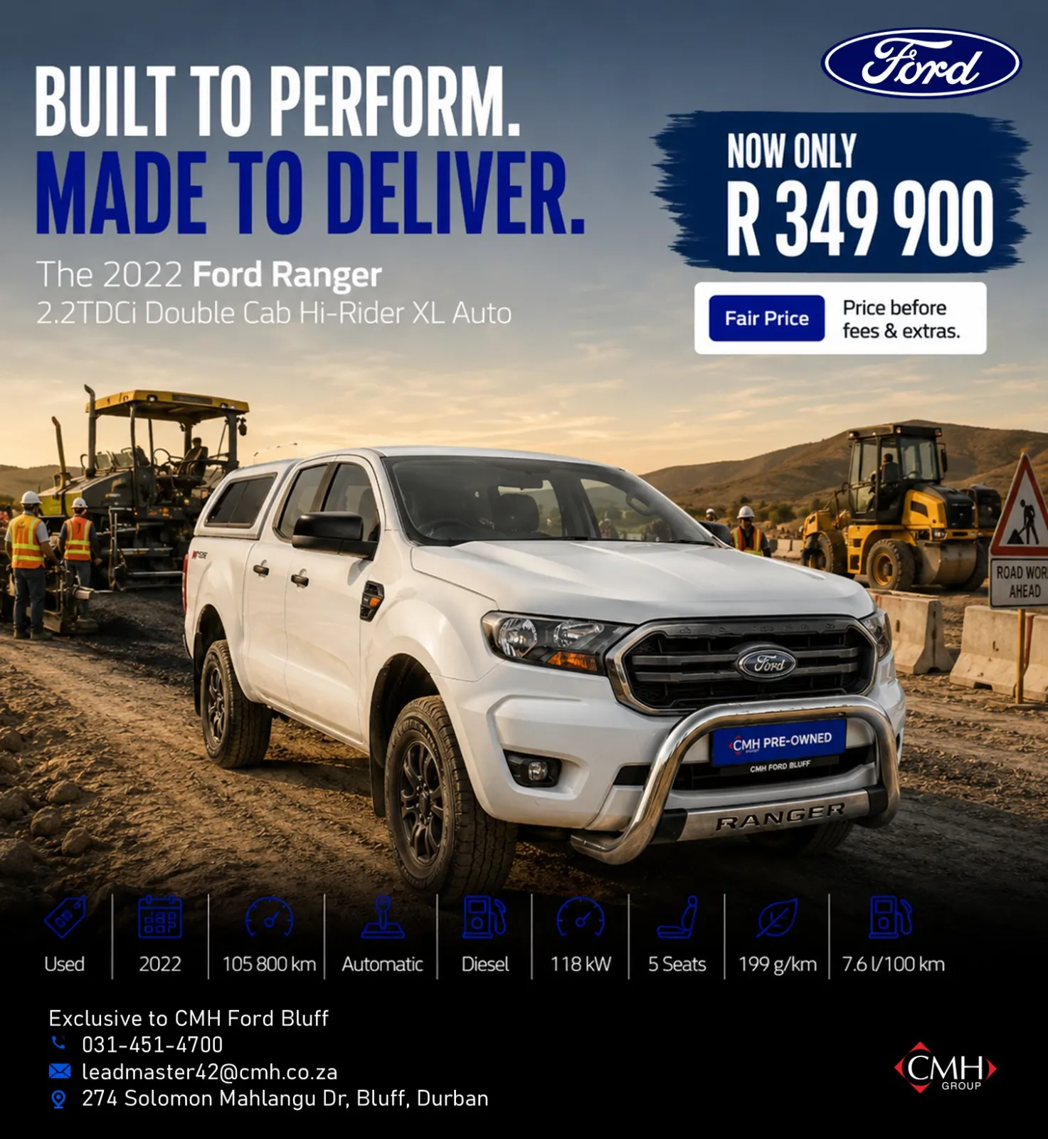 2022 Ford Ranger 2.2TDCi Double Cab Hi-Rider XL Auto